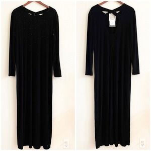 NEW Elizabeth Liz Claiborne Black Velour Rhinestone‎ Formal Gown Dress MSRP $178